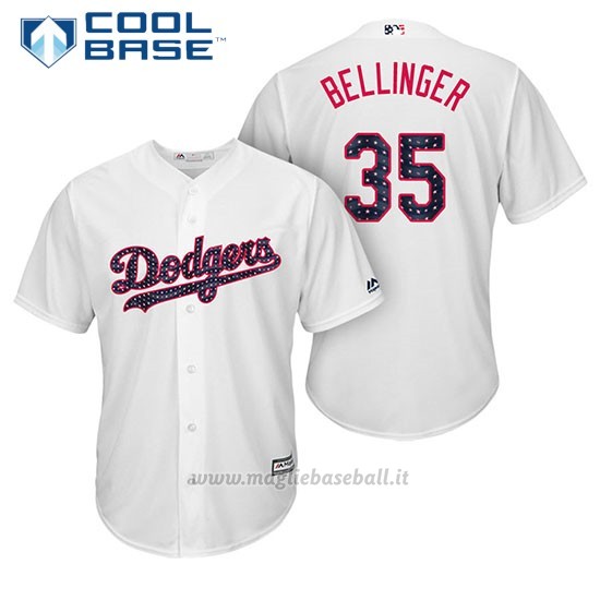 Maglia Baseball Uomo Los Angeles Dodgers 2017 Estrellas y Rayas Cody Bellinger Bianco Cool Base